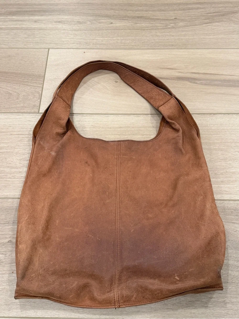 Shinola Detroit Tan Leather Relaxed Hobo Shoulder Bag Tote Handbag Bourbon